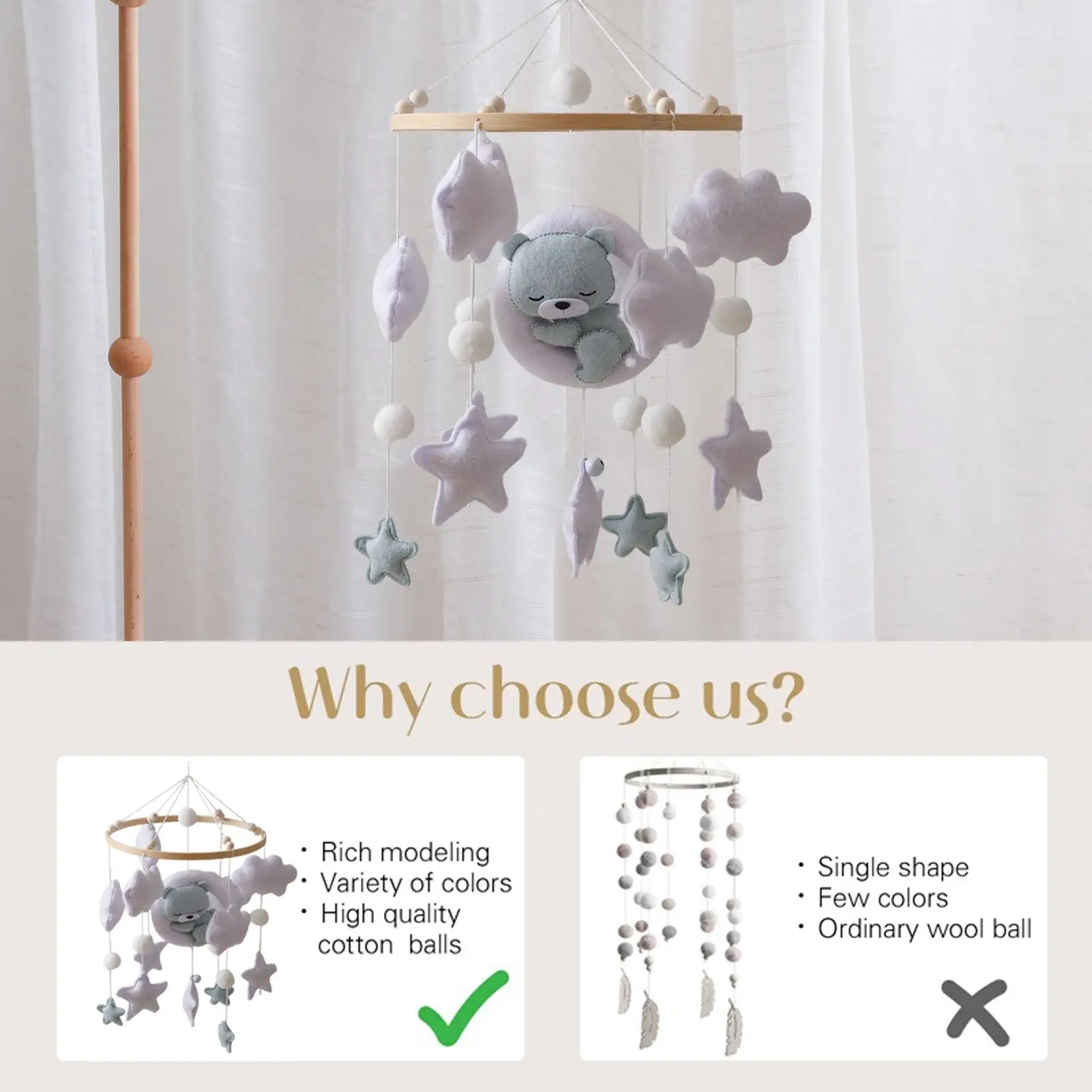 Baby Krippe Mobile Holz 0-12 Monate Rassel Spielzeug Auf Dem Bett Neugeborene Krippe Mobile Bett Glocke Hängen Spielzeug für Schlafzimmer
