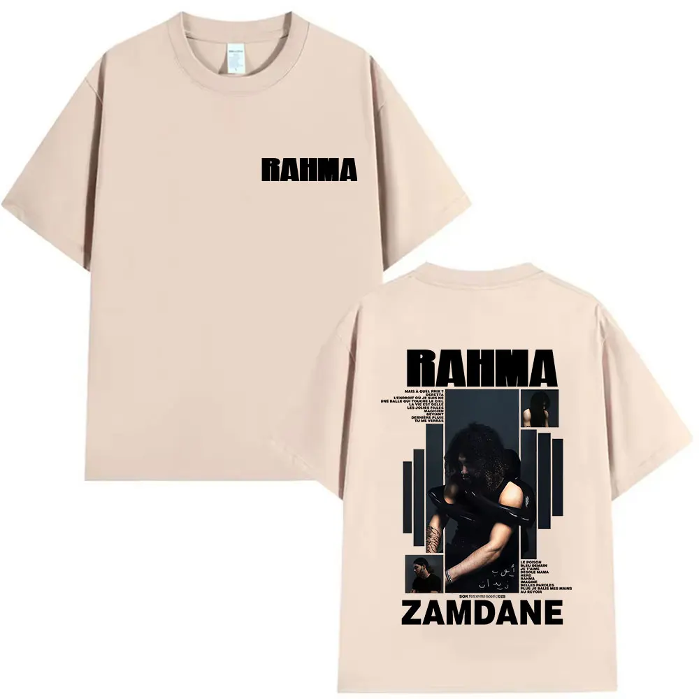 مغني الراب RAHMA Zamdane ألبوم 2025 الجرافيك تي شيرت الرجال موسيقى البوب الهيب هوب قصيرة الأكمام تي شيرت المشجعين ملابس فضفاضة القطن تي شيرت