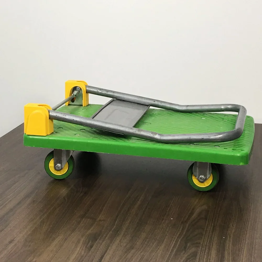 2026 300kg Four Wheels Plastic Hand Truck Cart Foldable Platform Trolley for Warehouse Green Color