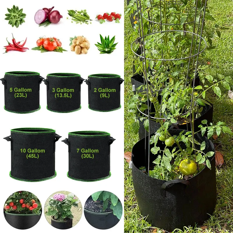 2/3/5/7/10 Gallon Grow Bag Felt Planter Growing Gardening Vegetable Pineapple Potatoes Flower Plant Fabric Grow Pot Garden Tools