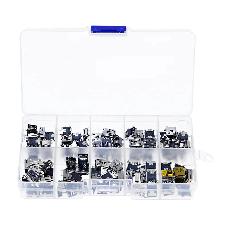 100pcs 10Value Data Interface mini USB-5pin Socket Connector port Female Assorted kit set