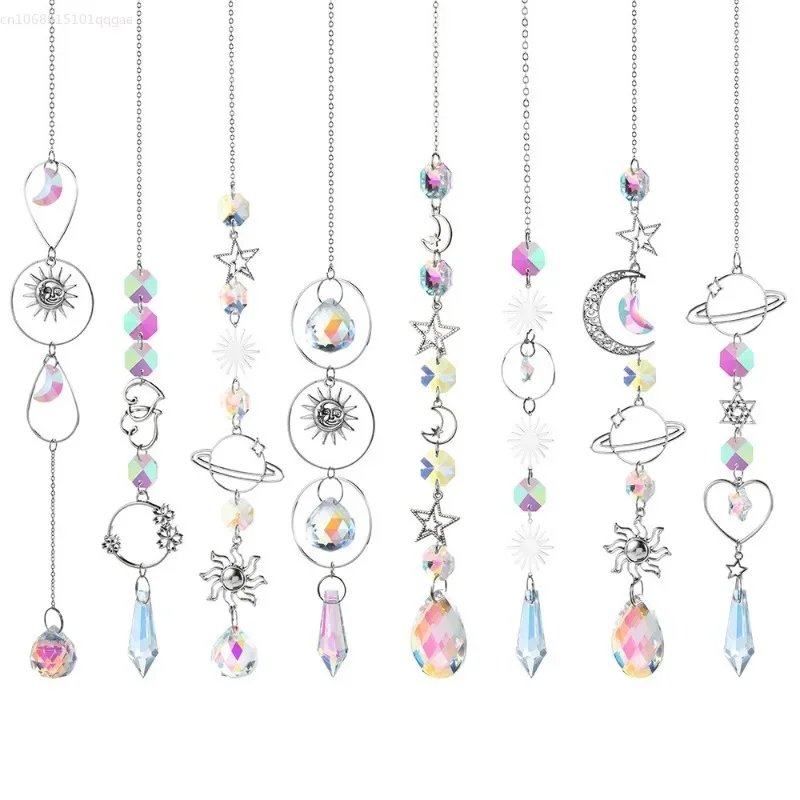 New Suncatcher Crystal Pendant Window Prisms Rainbow Vintage Wind Chimes Sun Moon Hanging Light Catcher Home Garden Decoration