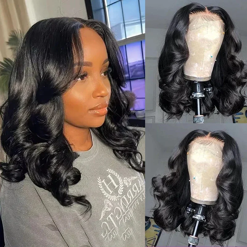 

Brazilian Short Bob Wig 100% Virgin Hair Wigs Body Wave 13x4 Lace Front Wigs For Black Women Natural Color 4x4 Closure Wig