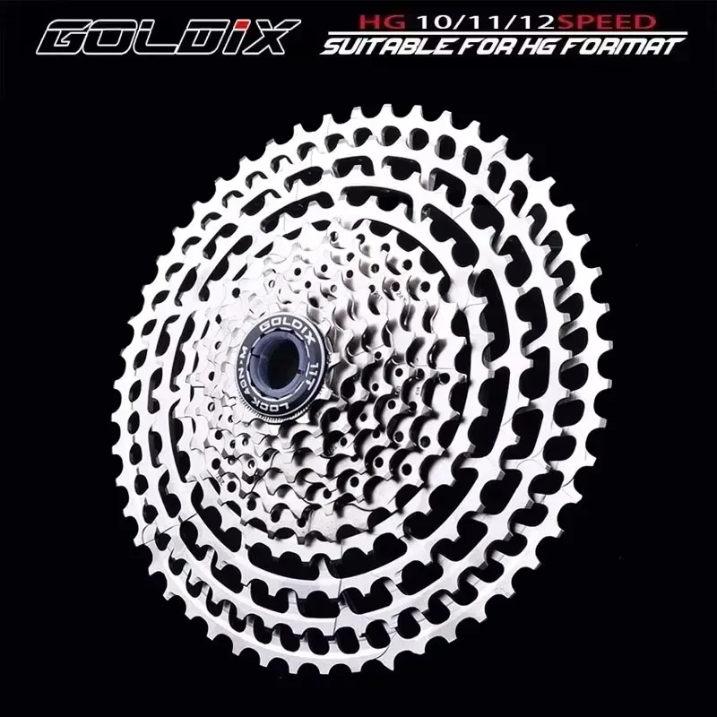 

GOLDIX Ultralight Bicycle Cassette 10/11/12Speed 11T-46T/50T/52T MTB Bike Freewheel HG Structure Compatible with SHIMANO