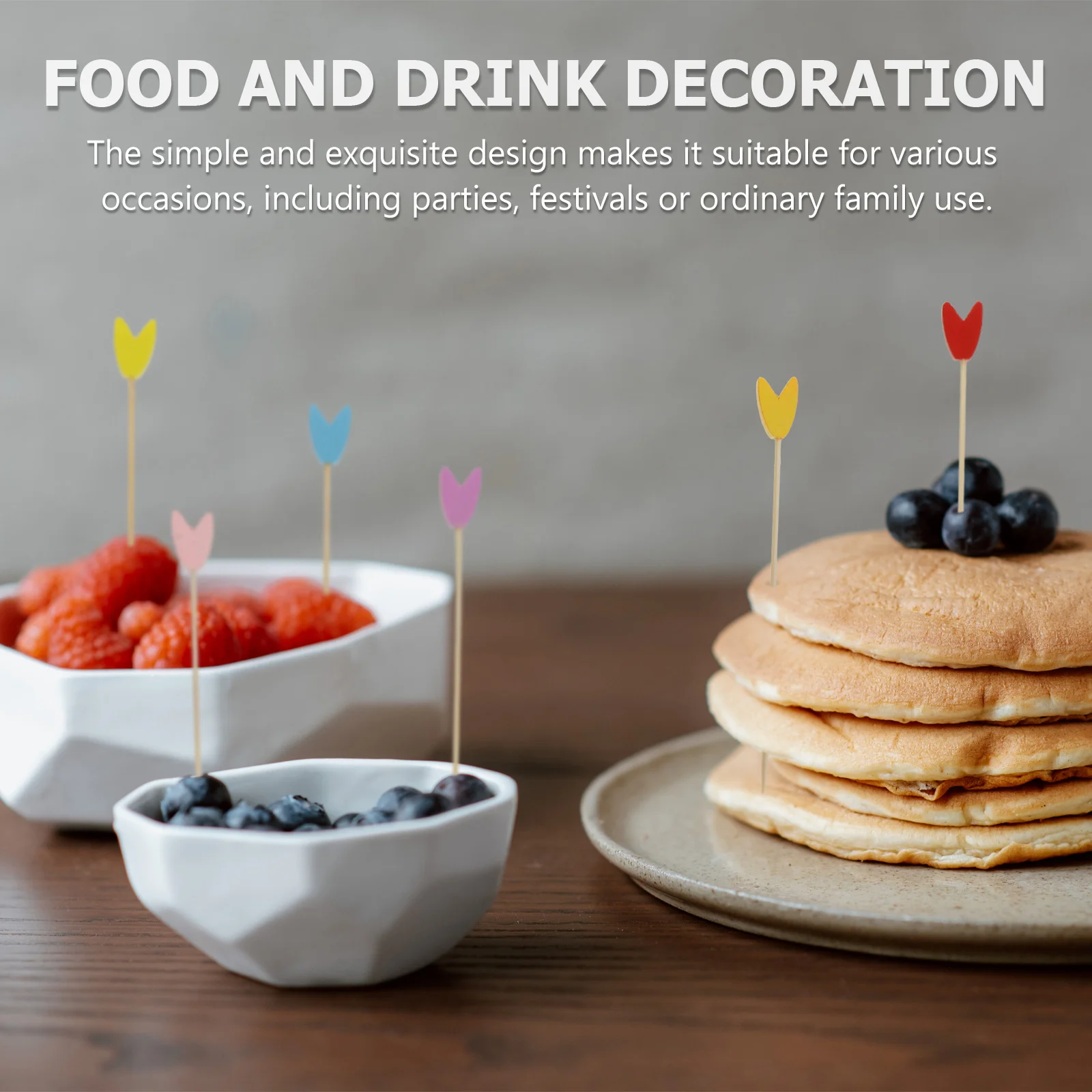 

100Pcs Fruit Sticks Bamboo Picks Heart-Shaped Disposable Mini Sushi Skewers Fresh Material for Dessert Cake Cocktail