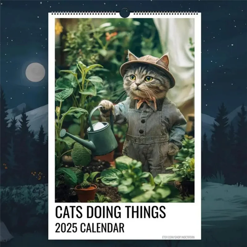 

Календарь ALIM-Cat, подвесной ежемесячный календарь с забавными кошками, настенный календарь с изображением кота на 2025 год, семейный календарь-планировщик для кошек на 12 месяцев