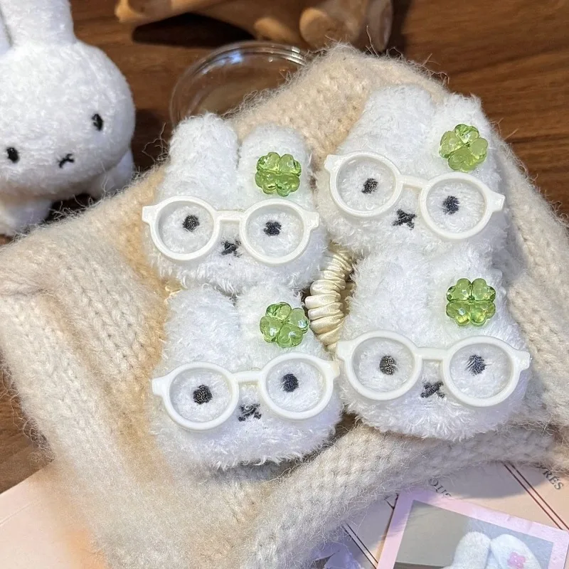 New Kawaii Miffy Cute Hairband Clover Glasses Miffy Rabbit Doll Accessories Hairclip Cartoon Plush Girl Headwear