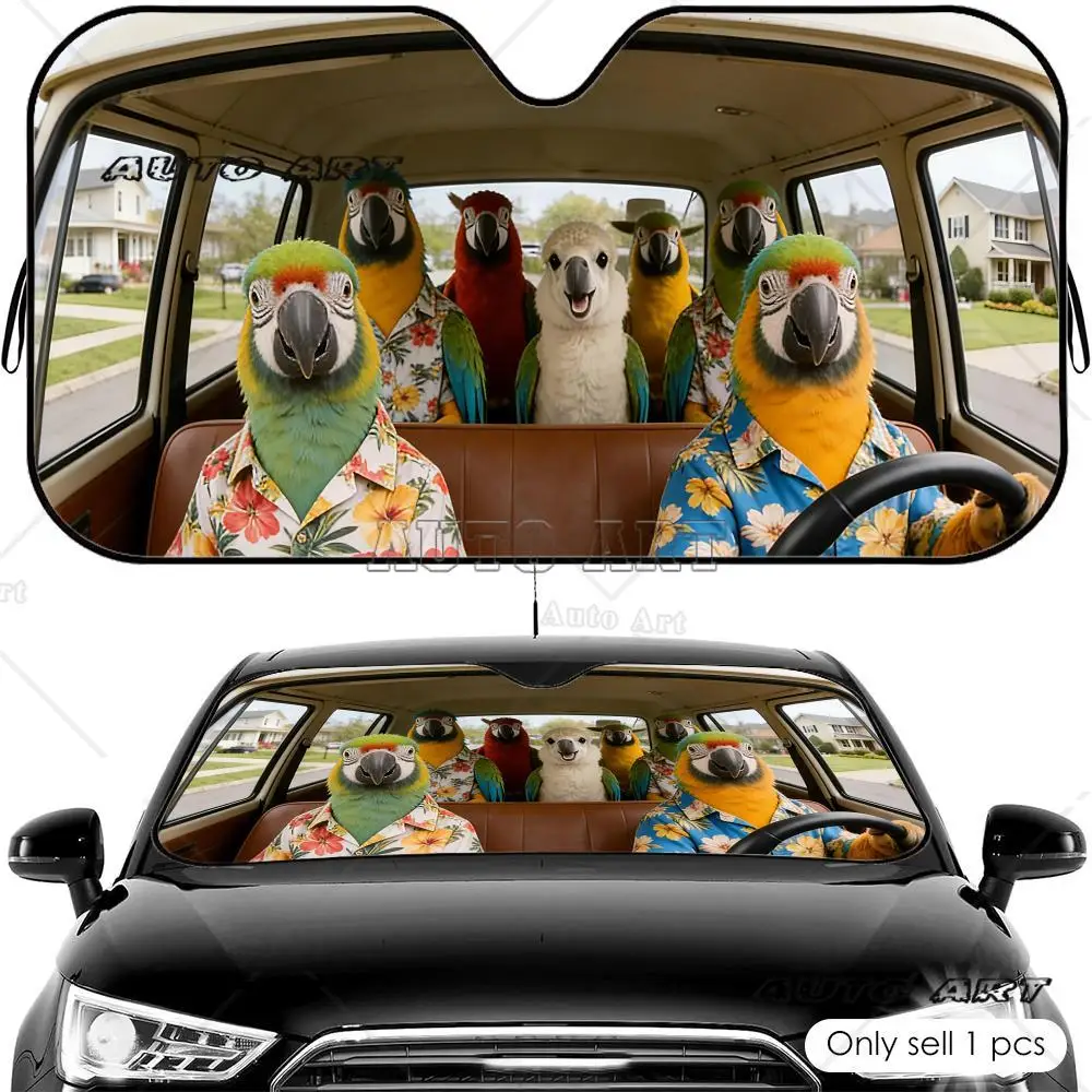 Parrots Driving Funny Sun Visor Foldable Universal Car Windshield Sun Shade UV Protection Heat Insulation Foldable Cover