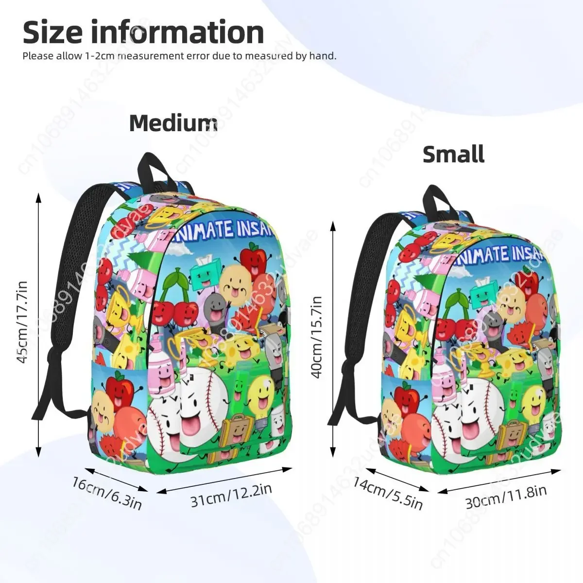 Bfdi Inanimate Insanity Cartoon Backpack untuk Pria Wanita Tas Kerja Kasual Pelajar Semua Karakter Tas Bahu Perguruan Tinggi Luar Ruangan