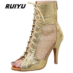 Latin Dance Shoes Women's Salsa Tango Ballroom Party Heeled Boots Gold Comfortable Breathable Sneakers Outdoor Rubber Sole