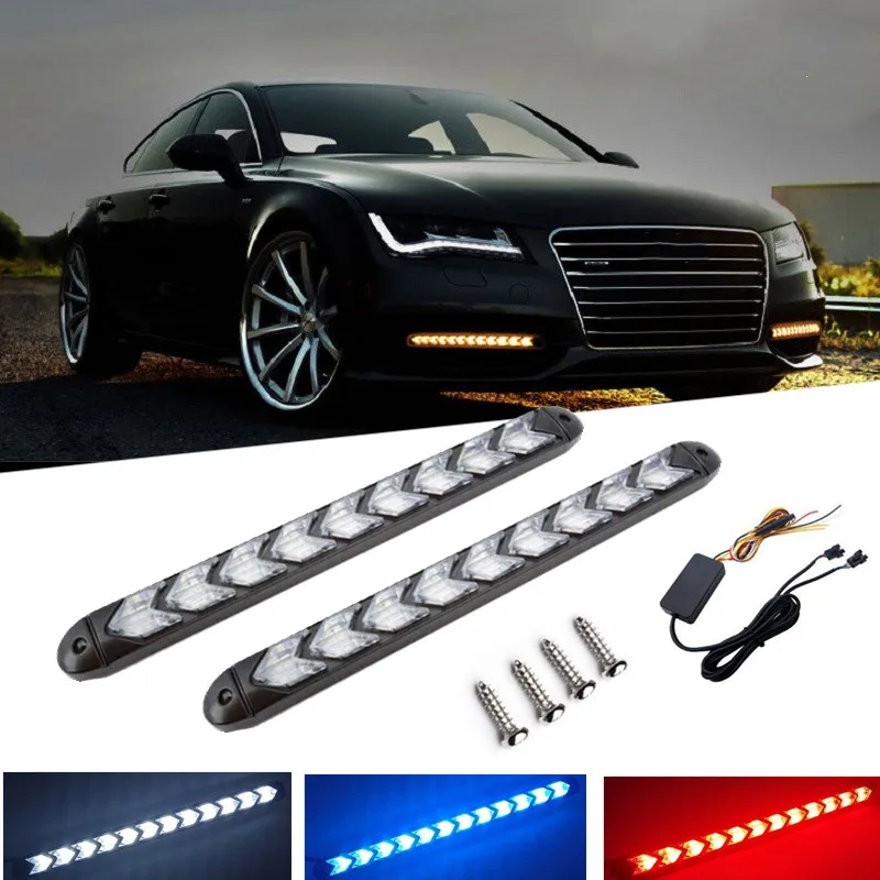 

2Pcs LED DRL Daytime Running Light Car Styling Dynamic Streamer Flow Amber Blub Turn Signal Warning Steering Fog Day Lamp