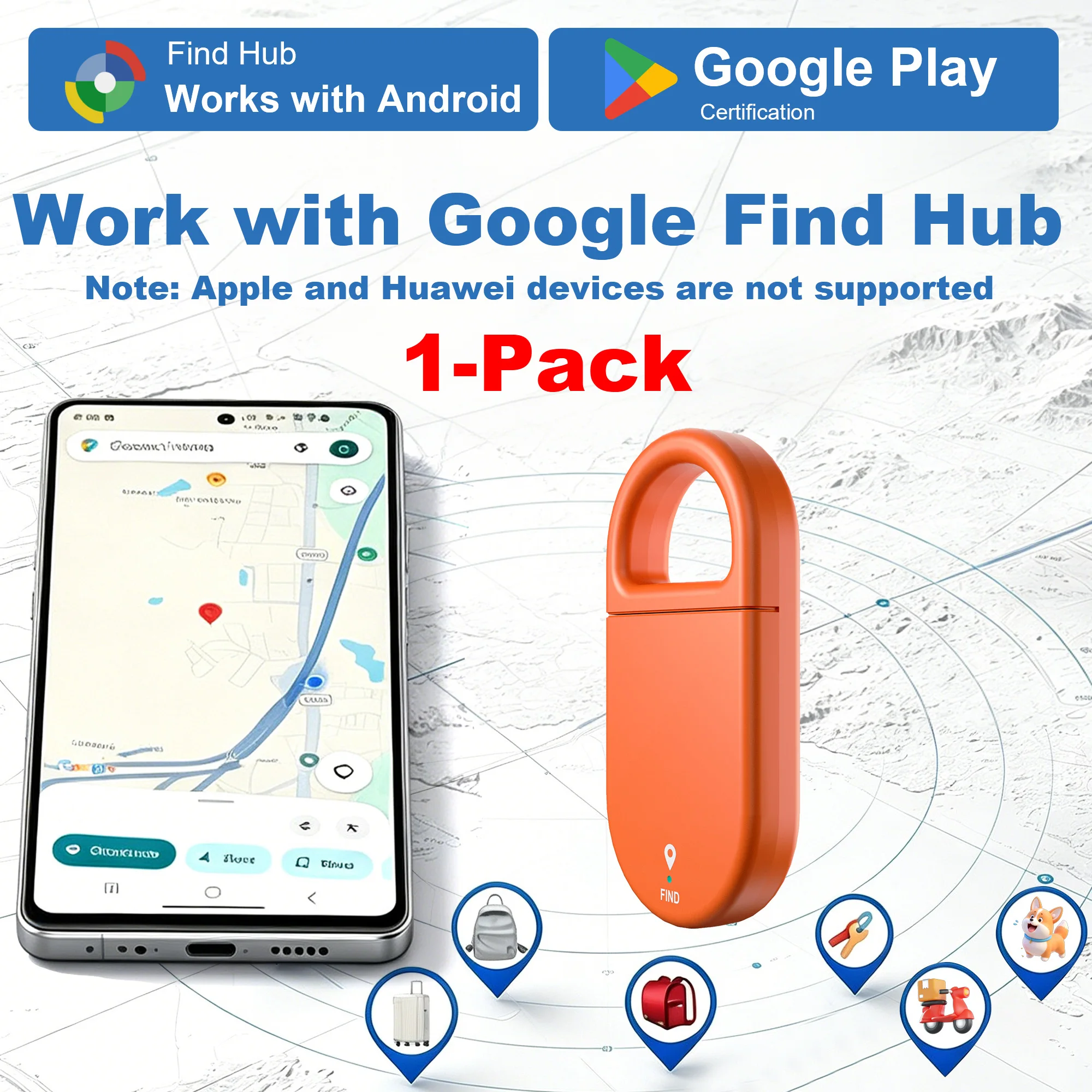Smart GPS Tracker with Google Find Hub, Anti-Loss Reminder & Map Location, Bluetooth Item Finder for Keys, Wallet, Car