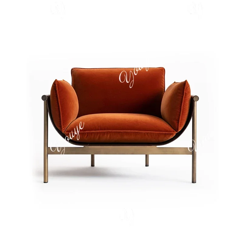 N68 Italian Minimalist Leisure Chair Small Unit Frosted Leather Sofa Chair Modern Simple Creative Saddle Leather Single Armchair