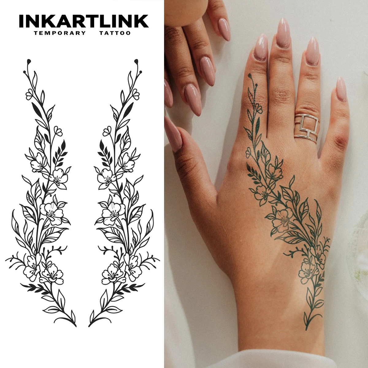 Flower vine Temporary Tattoo,Lasts To 15 Days New Technology Magic Waterproof Semi Permanent Sticker.