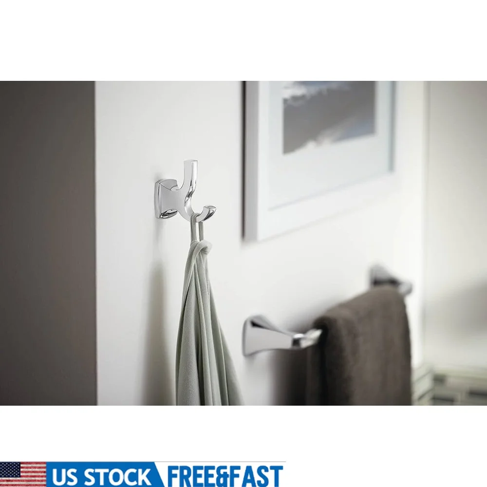 

Voss Double Robe Hook Pack of 2 Metal Chrome Finish Wall Mount Durable Corrosion Resistant Easy Installation Includes Mounting