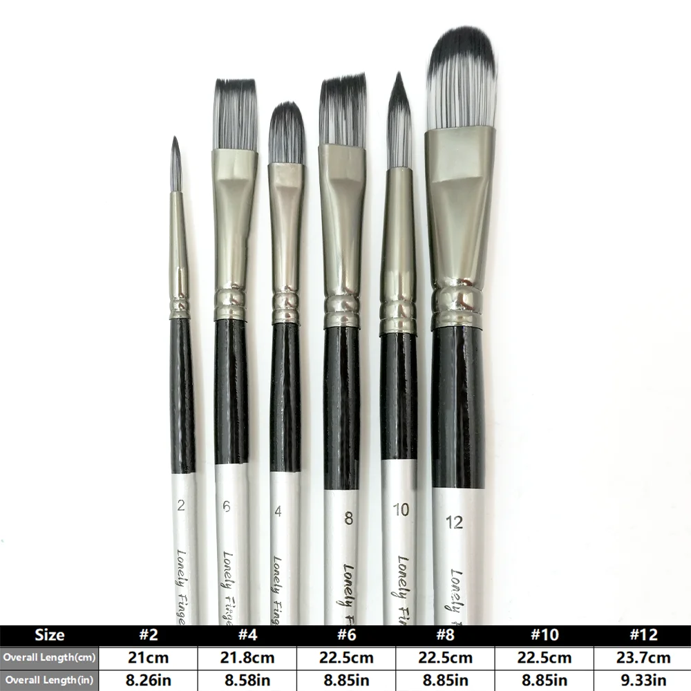 6Pcs Multi Tip Nylon Paint Brushes Silver Handle Artist Brushes Watercolor Acrylic Oil Gouache Student Beginner Art Craft Supply