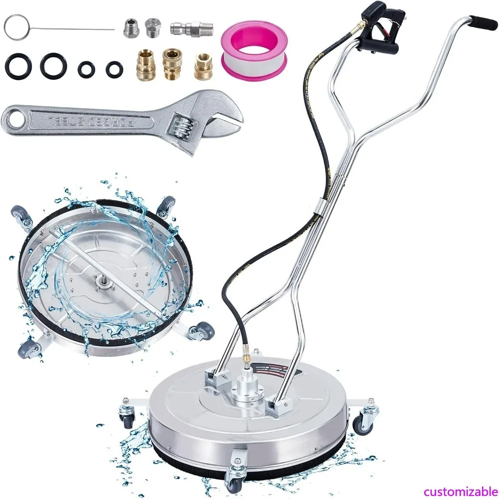 

24-Inch Dual Handle Pressure Washer Surface Cleaner with 4 Wheels, 3/8-Inch Connector, 2 Extra Nozzles, Stainless Steel