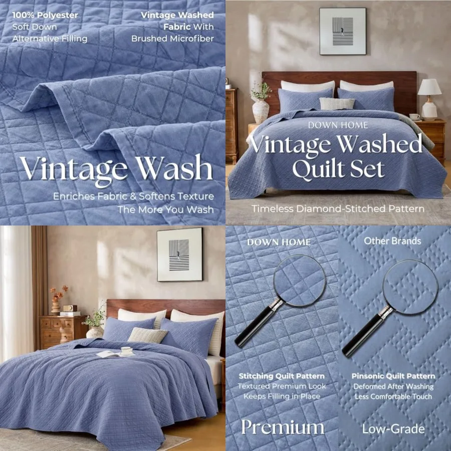 

Quilt Set with Shams Lightweight Quilted Bedspread Coverlet Thin Comforter Bed Cover Vintage Washed Quilted Blanket for All Sea