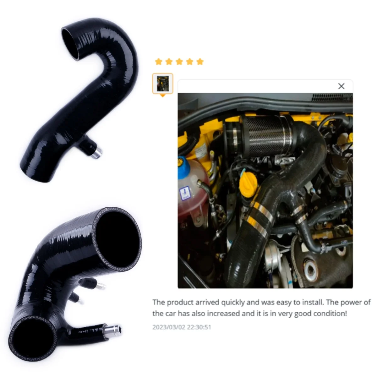 2PCS Gloss Black Silicone Air Inlet Intake Induction Hose Pipe Tube Kit for Fiat Abarth 500 595 695 Garrett Turbo 180PS 180HP