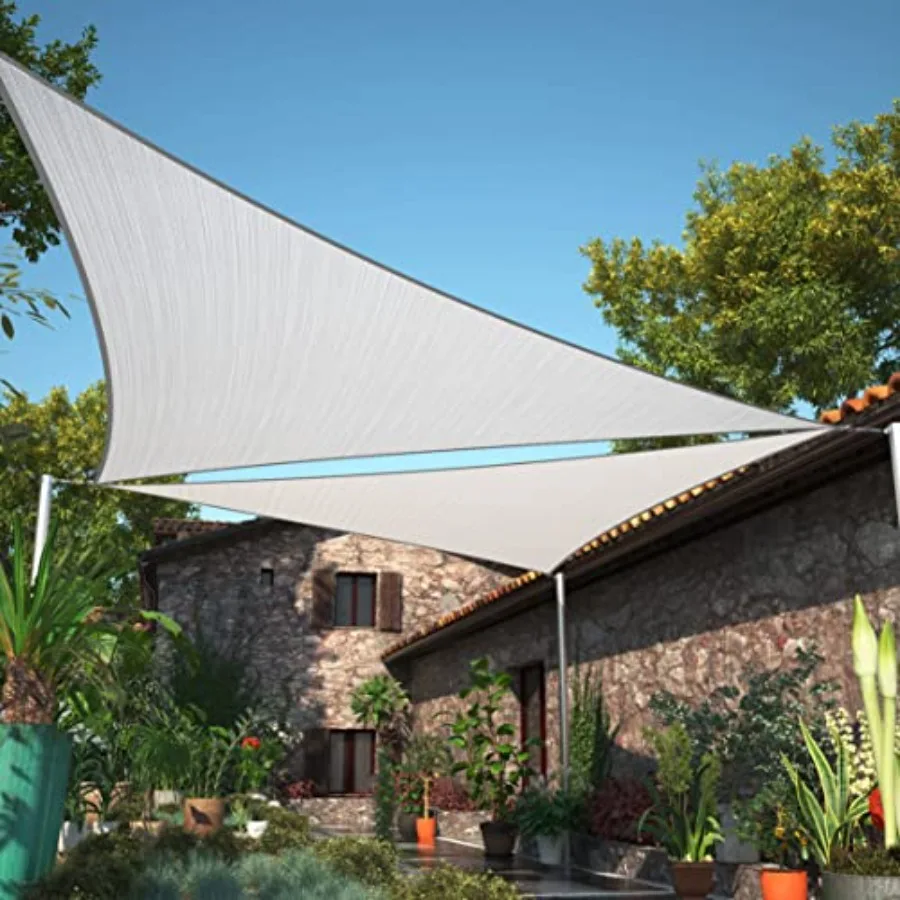 

20' x 20' x 20' Grey Triangle Sun Shade Sail for Outdoor Patio Carport Use, HDPE Fabric, UPF50 UV Resistant Water Air Permeable