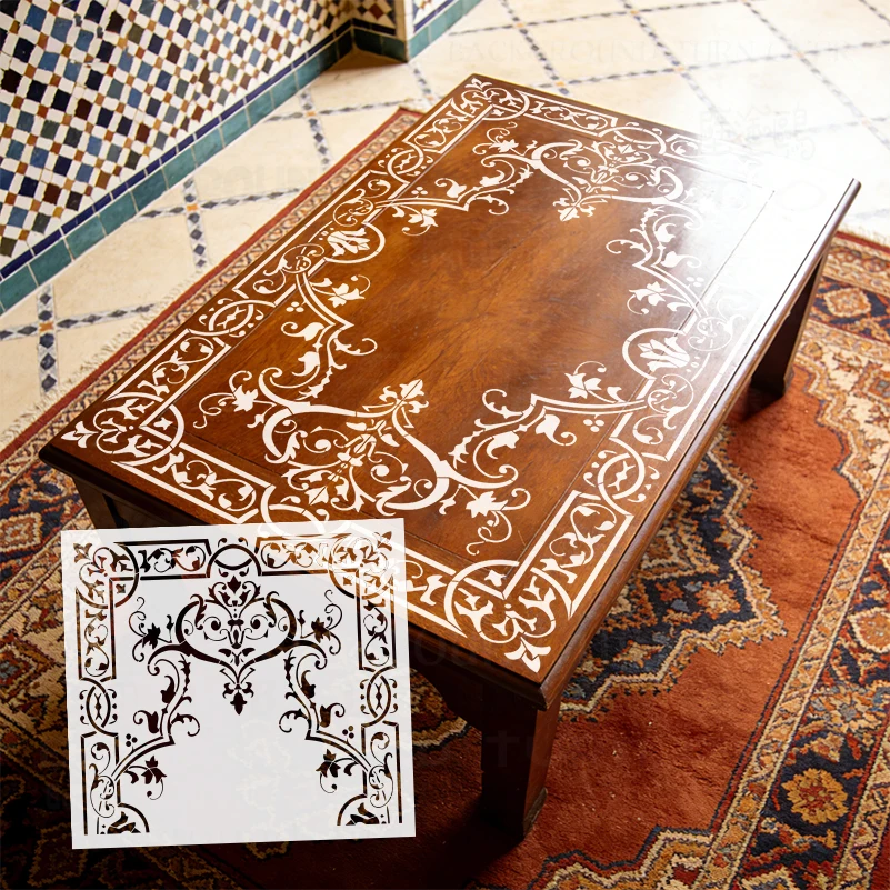 50cm - 90cm Stencil Wall Customize For Plaster Template Victorian Rococo Curling Vines Floral Retro Baroque Vintage Table S669