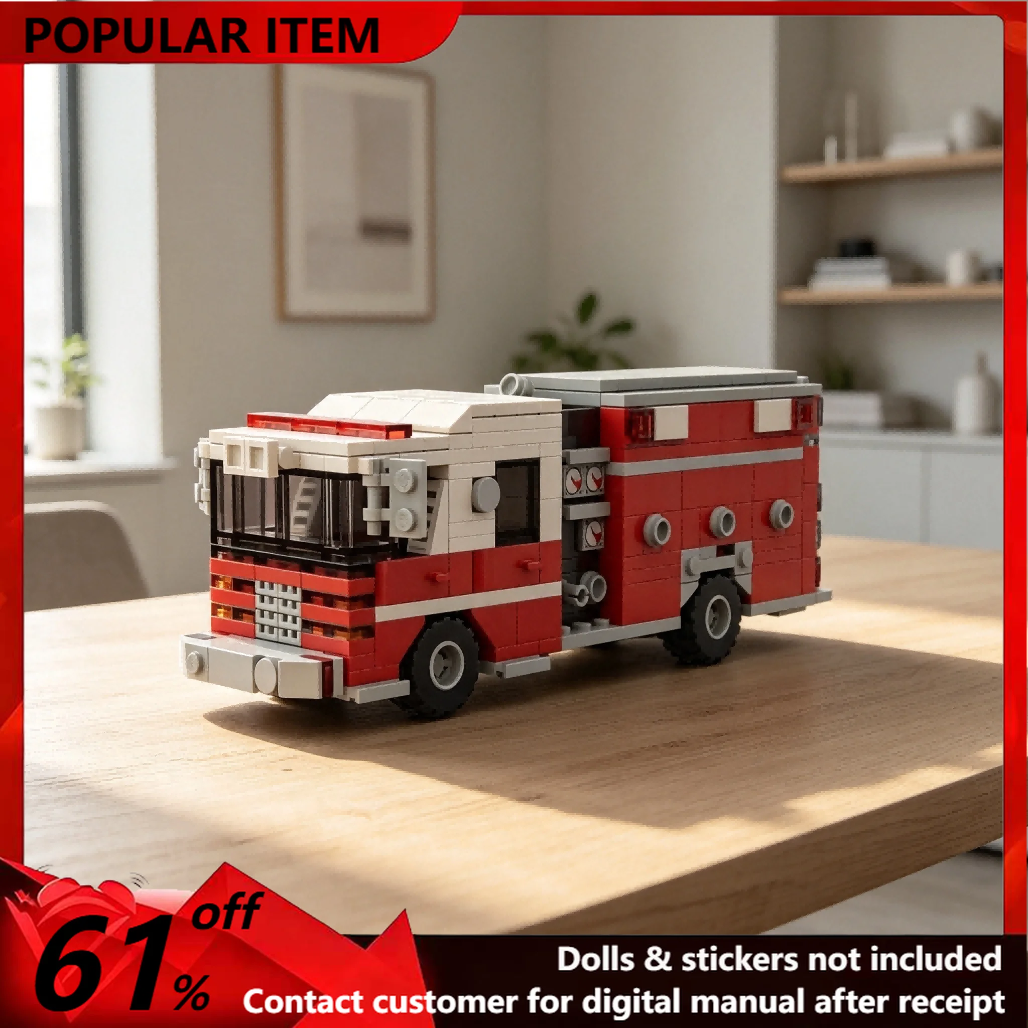 338PCS MOC City Rescue Fire Pumper Truck Emergency Service Vehicle Simulation Model Building Blocks DIY Assembly Gifts Adults