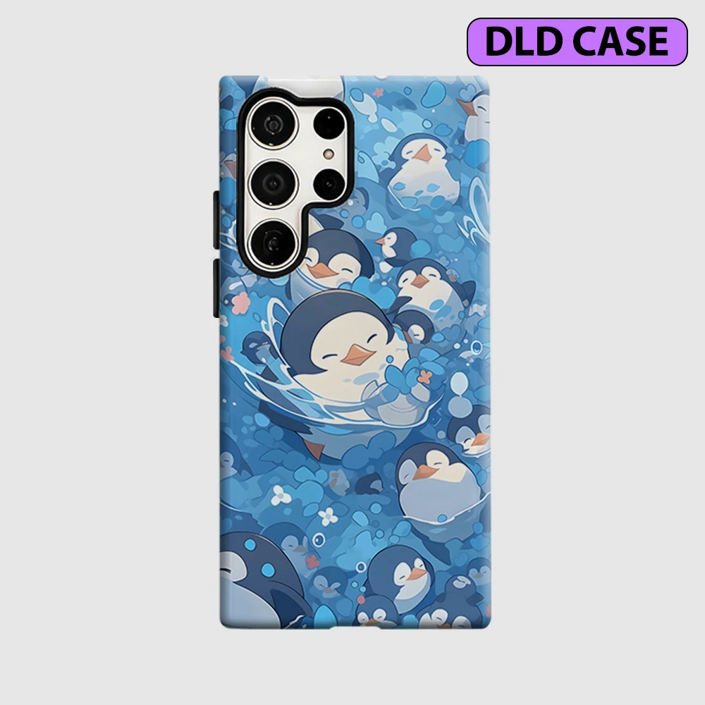 Penguin Splash Phone Case for Samsung Galaxy S26 S25 Ultra S24 S23 Ultra Plus Shockproof Double Layer Tough Back Cover