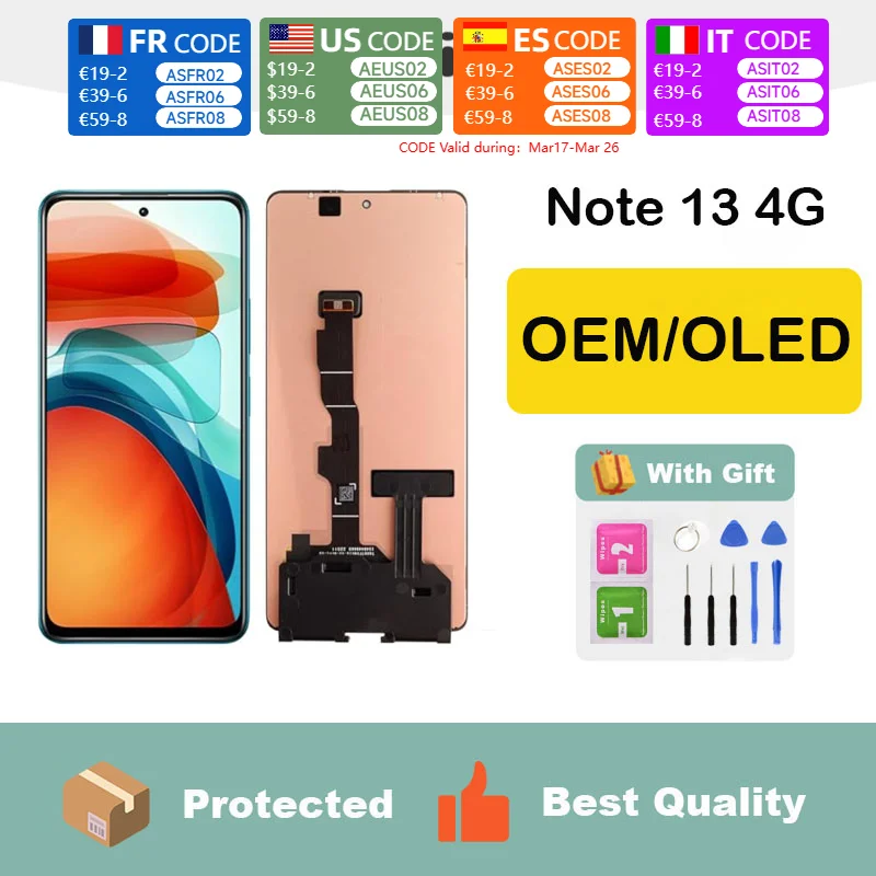 For Redmi Note 13 4G  And Plus Screen Replacement LCD Touch Display Digitizer Assembly with Frame