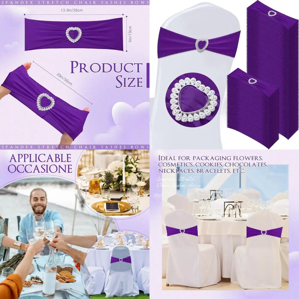 

Пояса для стула из спандекса с ползунками с пряжкой в форме сердца для эластичных чехлов на стулья — идеально подходит для свадеб, банкетов и вечеринок