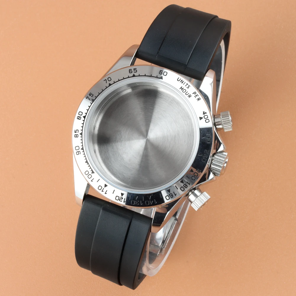 

40 мм серебряный корпус из нержавеющей стали, резиновый ремешок для MOD Daytona VK63 VK64, механизм 29 мм, циферблат, водонепроницаемый мужской корпус часов