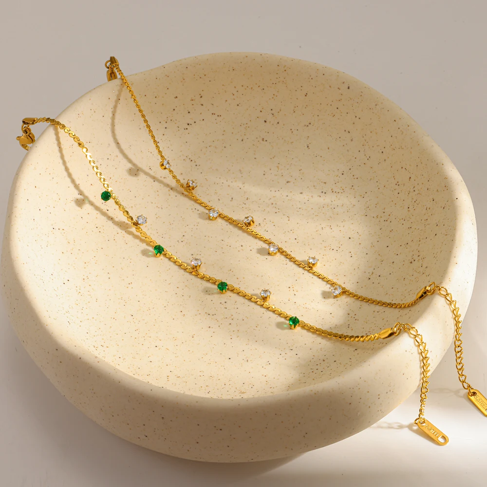 18K vergoldetes Edelstahl-Armband mit Zirkonia-Ketten, modischer, wasserdichter, schicker Schmuck – Detail 2