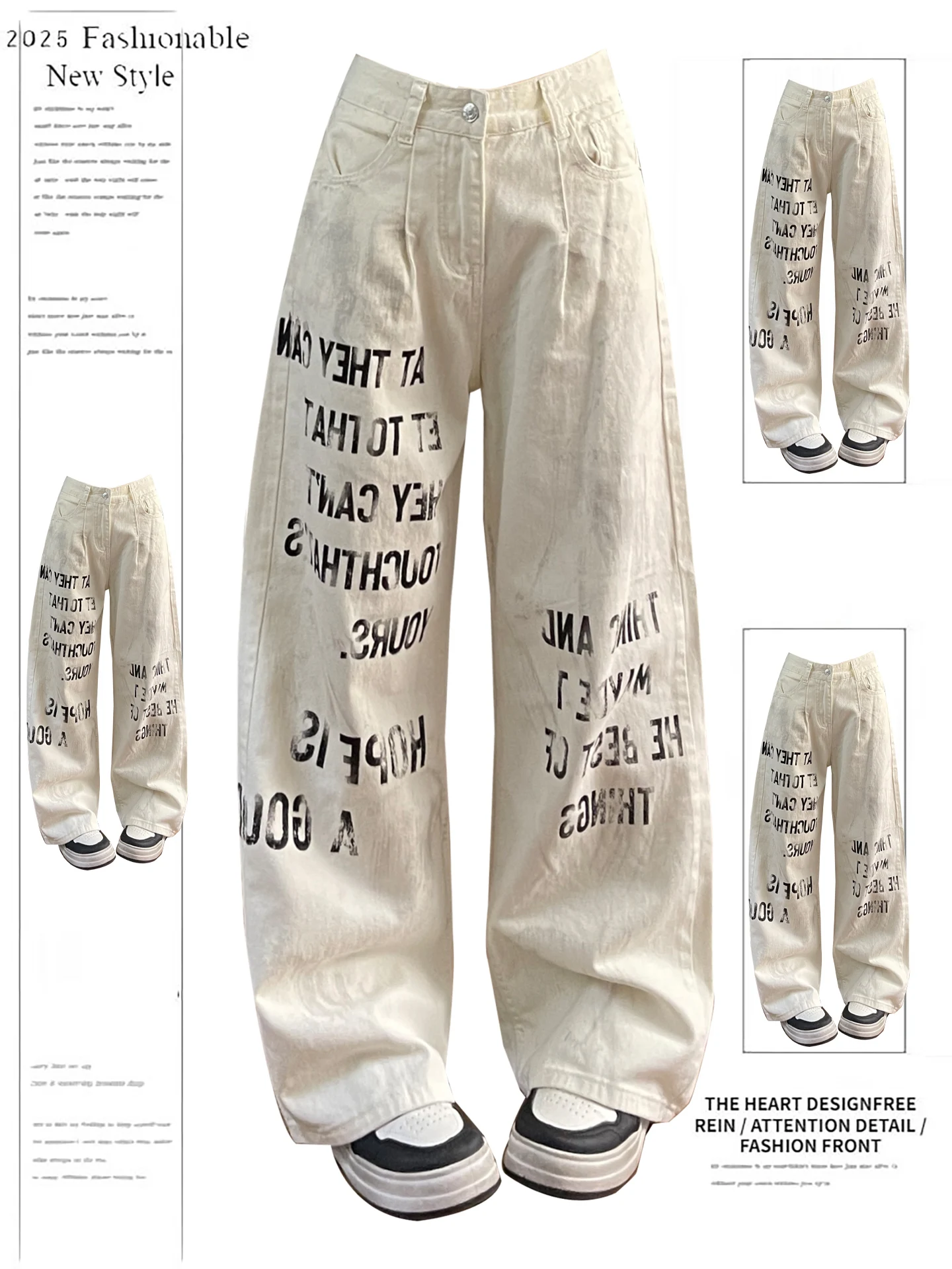 

American Street Sle fiti Lettering Loose Fit Straight Leg Jeans for Women Spring Autumn New Arrival Casual High Waist D...