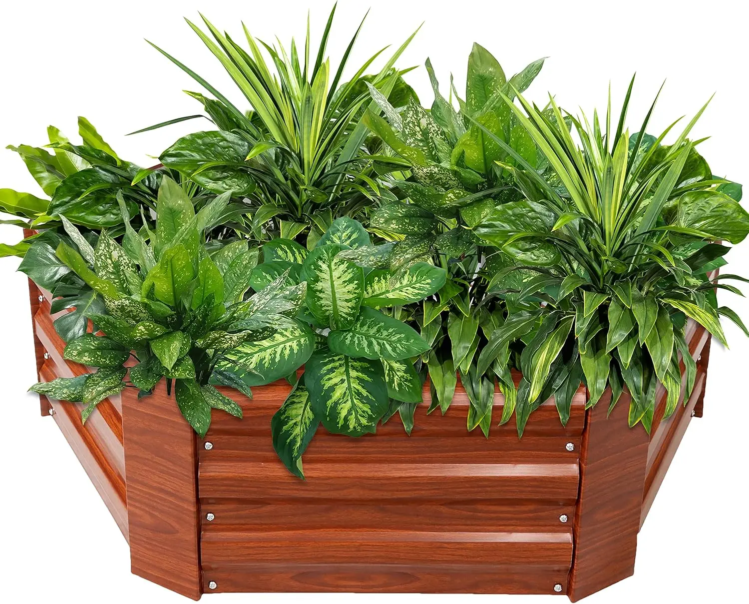 

11.75" H Raised Metal Garden Bed - Galvanized Raised Garden Bed Outdoor for Vegetables and Flowers - Woodgrain - Hexagon