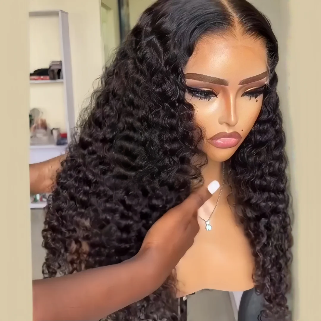 Wig Depan Renda Dalam dengan Kepadatan 180 Keriting Panjang 26 Inci Hitam Tanpa Lem Lembut untuk Wanita dengan Rambut Bayi Garis Rambut Alami Yang Telah Dipetik