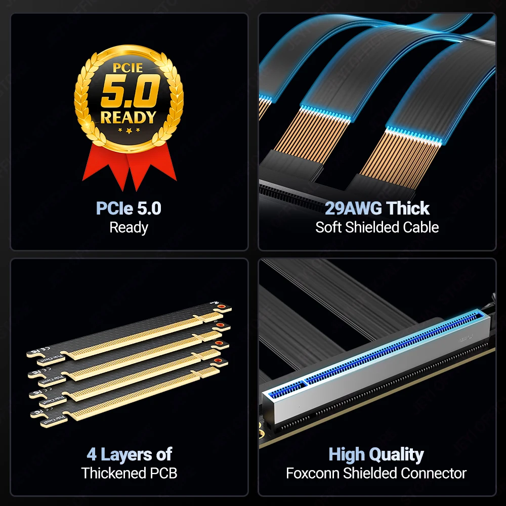 JEYI PCIe 5.0 Cable elevador, cable de extensión de tarjeta gráfica de 64 GB/s compatible con RTX5090, RTX4090, RX8900, RX7900, WRX80/WRX90E