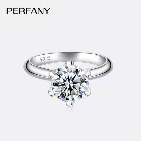 PERFANY 1-5CT Moissanite Ring for Women S925 Pure Silver Classic Six Claw Laboratory Diamond GRA Certified Ring Wedding Jewelry