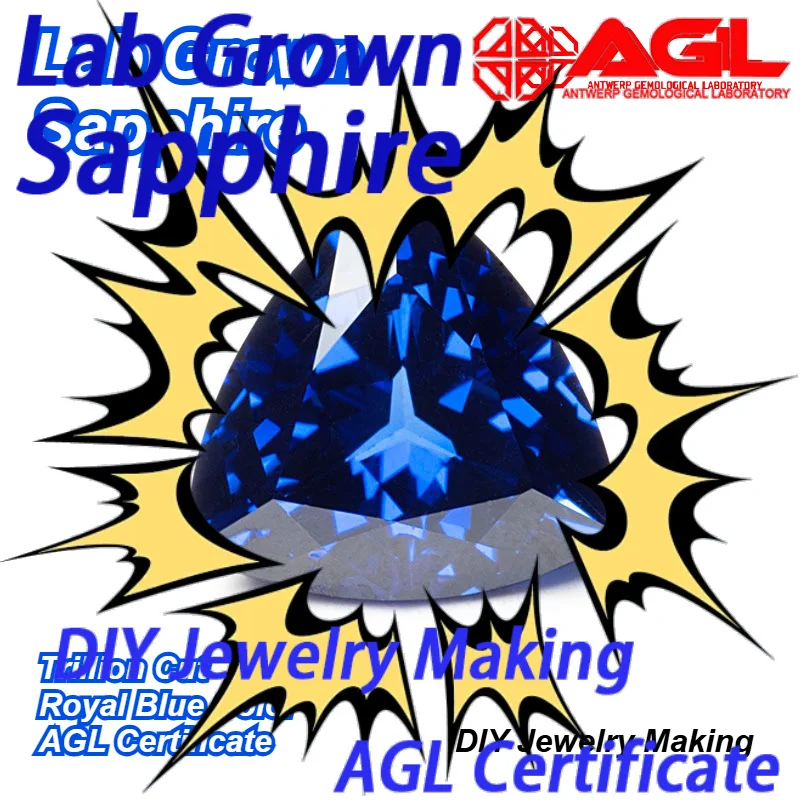High Quality Lab Grown Sapphire Trillion Cut Royal Blue Color DIY Jewelry Making Ring Main Materials Selectable Certificate