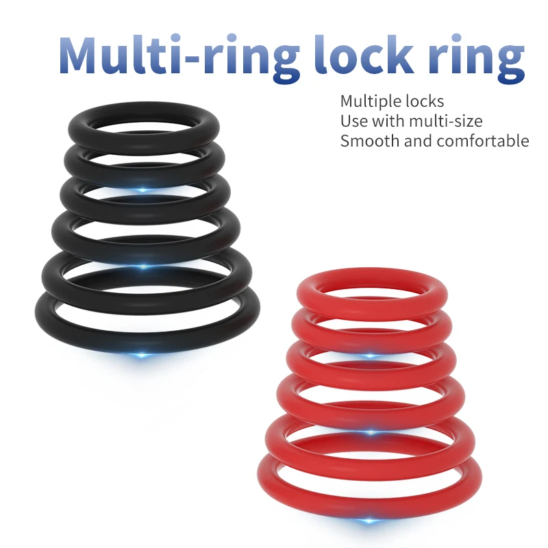 New 6pcs Silicone Penis Ring Ejaculation Delay Cock Rings Dick Erection Cockring Male Chastity Adult Sex Toys for Men