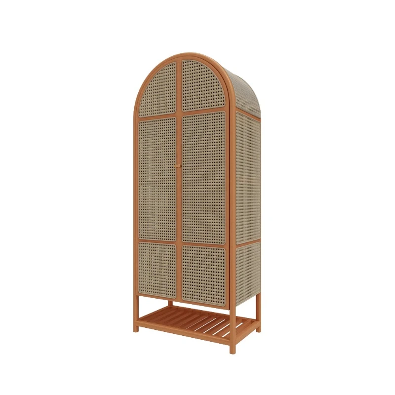 

Nordic solid wood rattan wardrobe storage small apartment retro swing door storage clothing cabinet