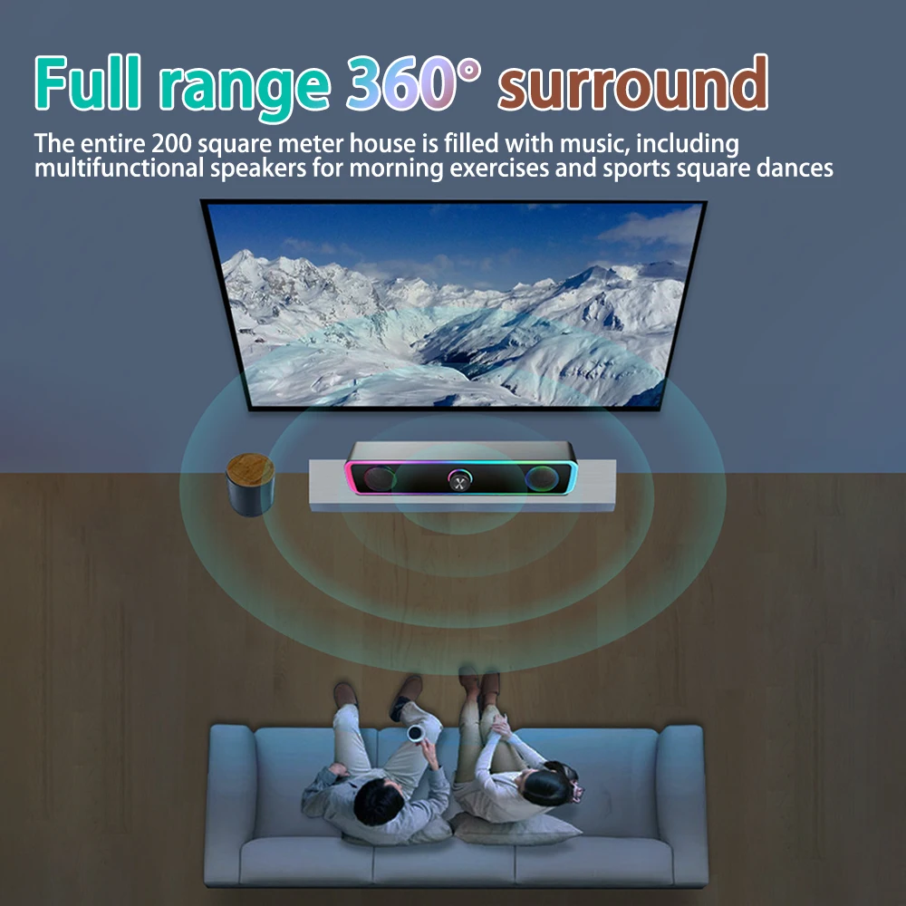 Bluetooth Speaker 4D Surround Soundbar Wired Computer Speakers Stereo Subwoofer Sound Bar for Laptop PC Theater TV Aux 3.5mm