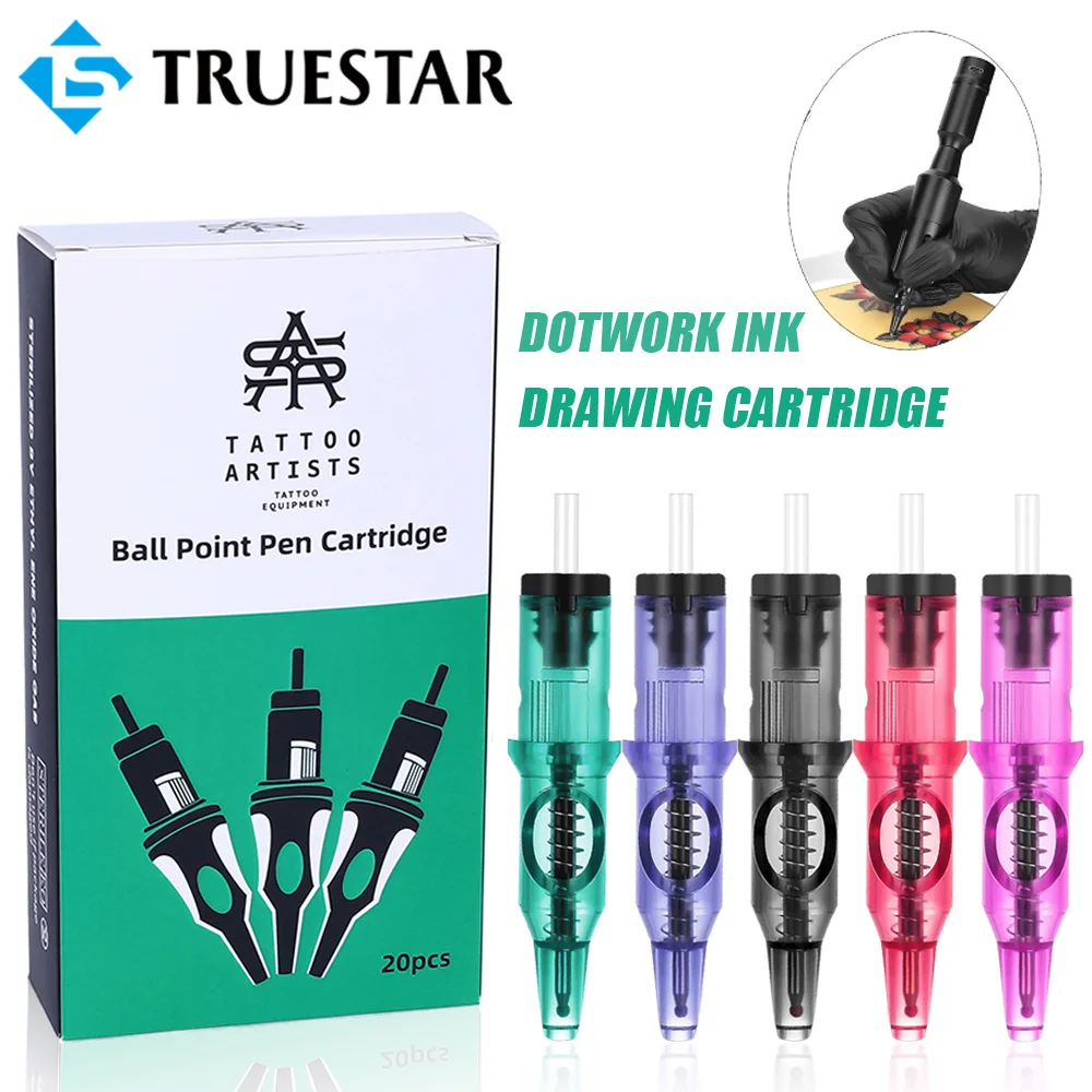 5/10/15/20PCS Ballpoint Tattoo Cartridge Needles 5 Colors Dotwork Ink Drawaing Needle Practice Refill for Tattoo Pen Grip Supply