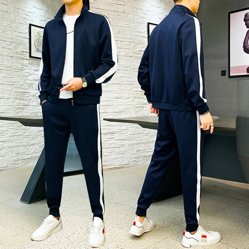 Spring Autumn Men Sportswear Tracksuit Loose Zip Up Jacket Sweatshirt+pant Running Jogger Fitness Workout Casual Set Sport Suit