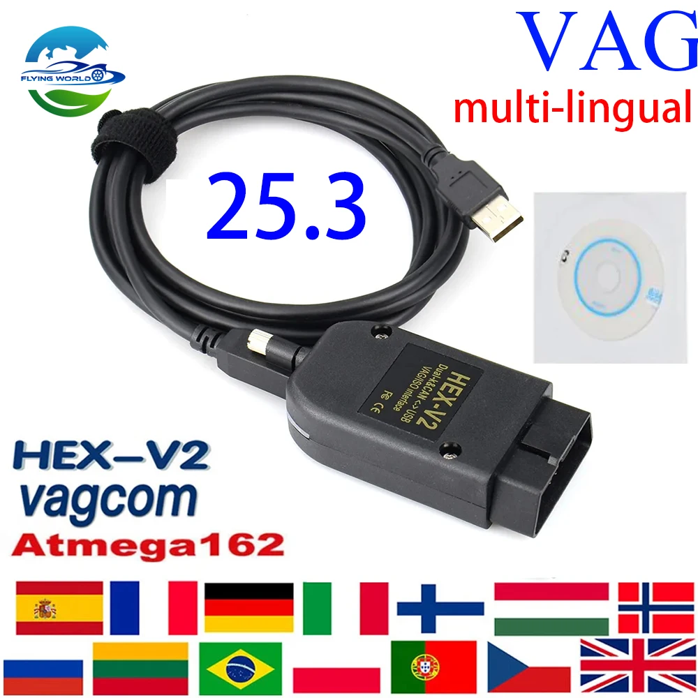Newest V25.3  VAG Scanner VAG Tool VAG KKL VCDS Cable OBD2 Diagnostic Cable Multi-Language OBD2 Scanner HEX V2 VAGCOM
