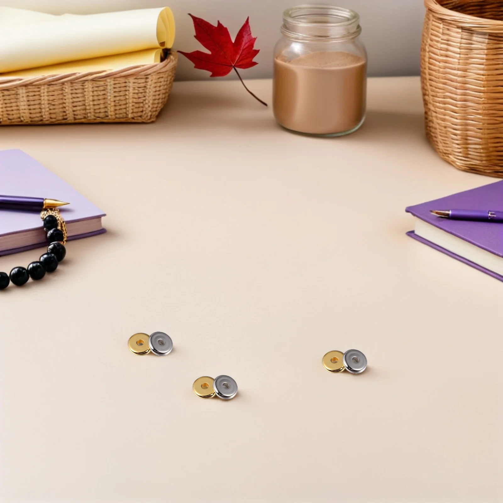 80 قطعة شقة مستديرة الفولاذ المقاوم للصدأ خزر عازل 6 مللي متر ثقب كبير الخرز المعدني ل سوار قلادة صنع المجوهرات اكسسوارات