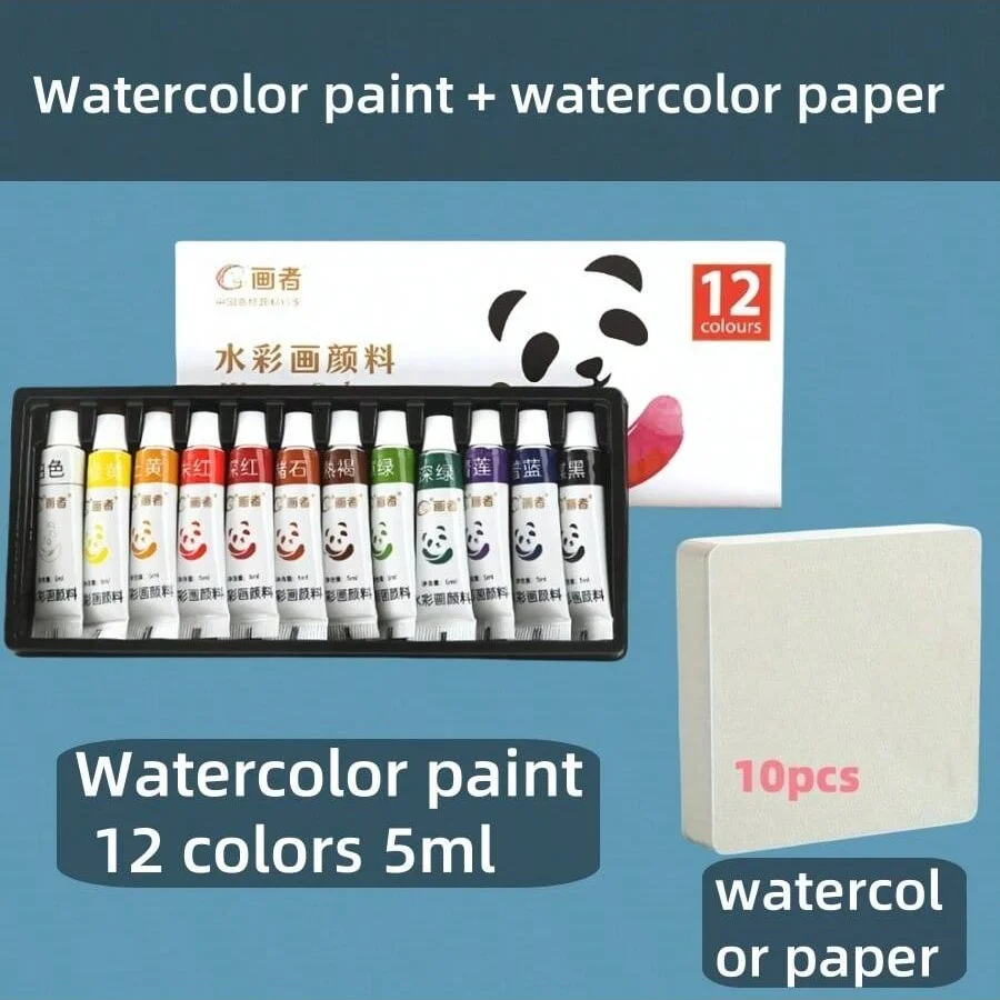 

10pcs Watercolor paper + Watercolor 12 color Paint Set, Watercolor Postcard 300GSM - the perfect painting DIY thank you card for