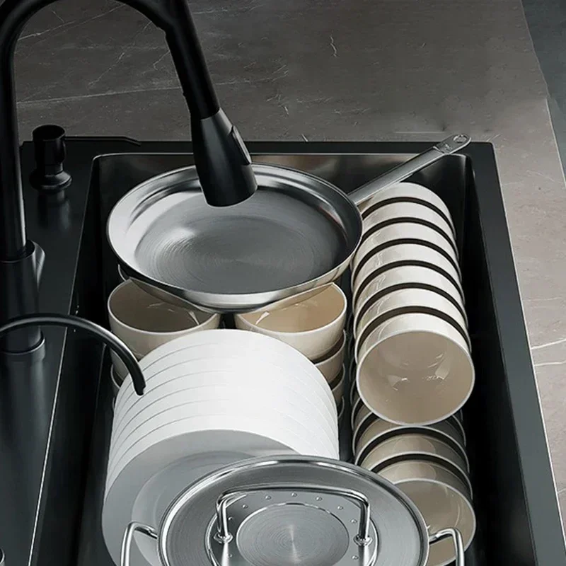 أحواض مطبخ معدنية إسكندنافية لحوض الشرفة باللون الأسود السميك نانو تصميم بسيط حوض المطبخ المنزلي للمطبخ والمطعم