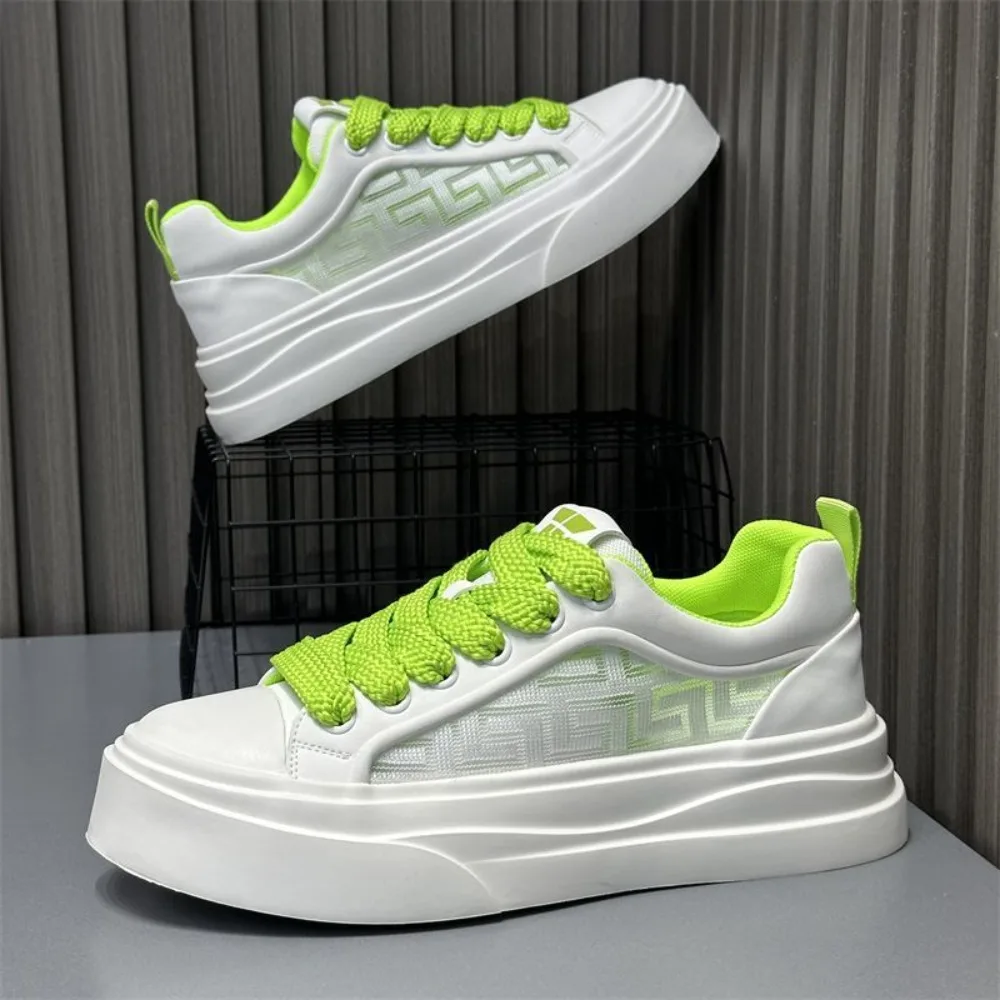 

Sneakers Casual Men Designer White Board Shoes Fashion Microfiber Leather Fabric Breathable Height Increased Flat Platform Shoes