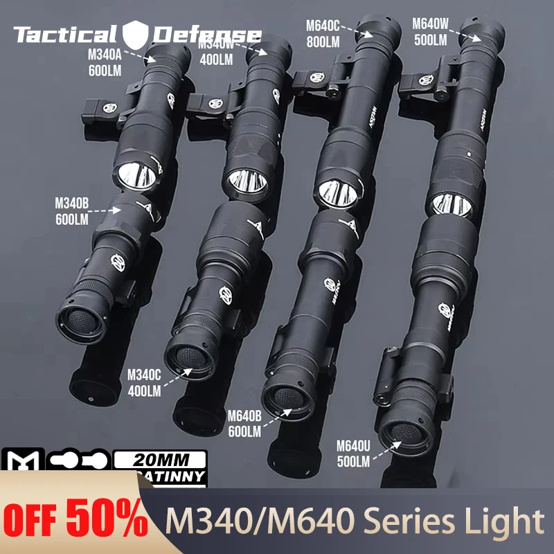 Wadsn Metal Tactics Flashlight M640U M640W M340W Strobe Scout Light M340C M640C Hunting Weapon Lamp for Mlok Keymod 20mm Rail