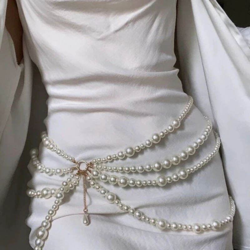 Sexy Hollow Pearls Tassels Dress Waist Chains Multiple Layers Personalized Waist Belts Female Summer Body Chain Accessories
