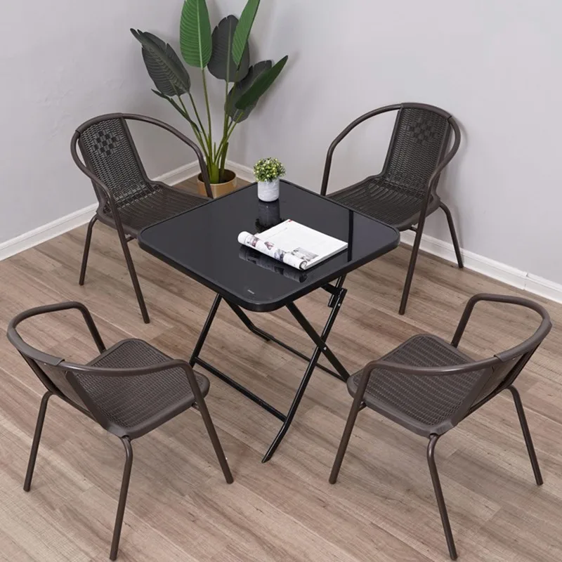 

Outdoor tables and chairs courtyard foldable glass combination leisure outdoor table milk tea shop waterproof sunscreen